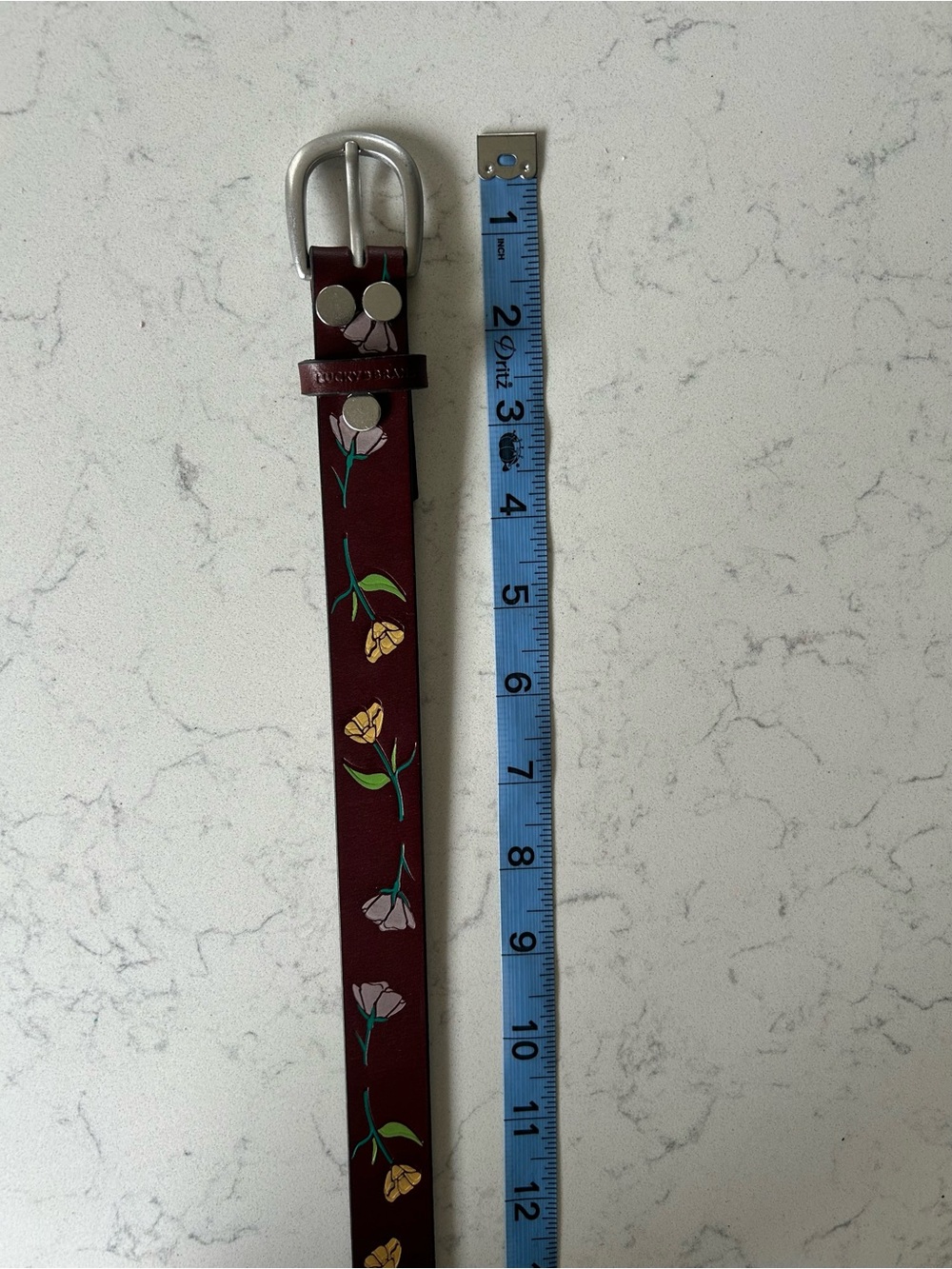LIKE NEW Lucky Brand Floral Embossed Handpainted Leather Belt 39.5” Length - Picture 9 of 10